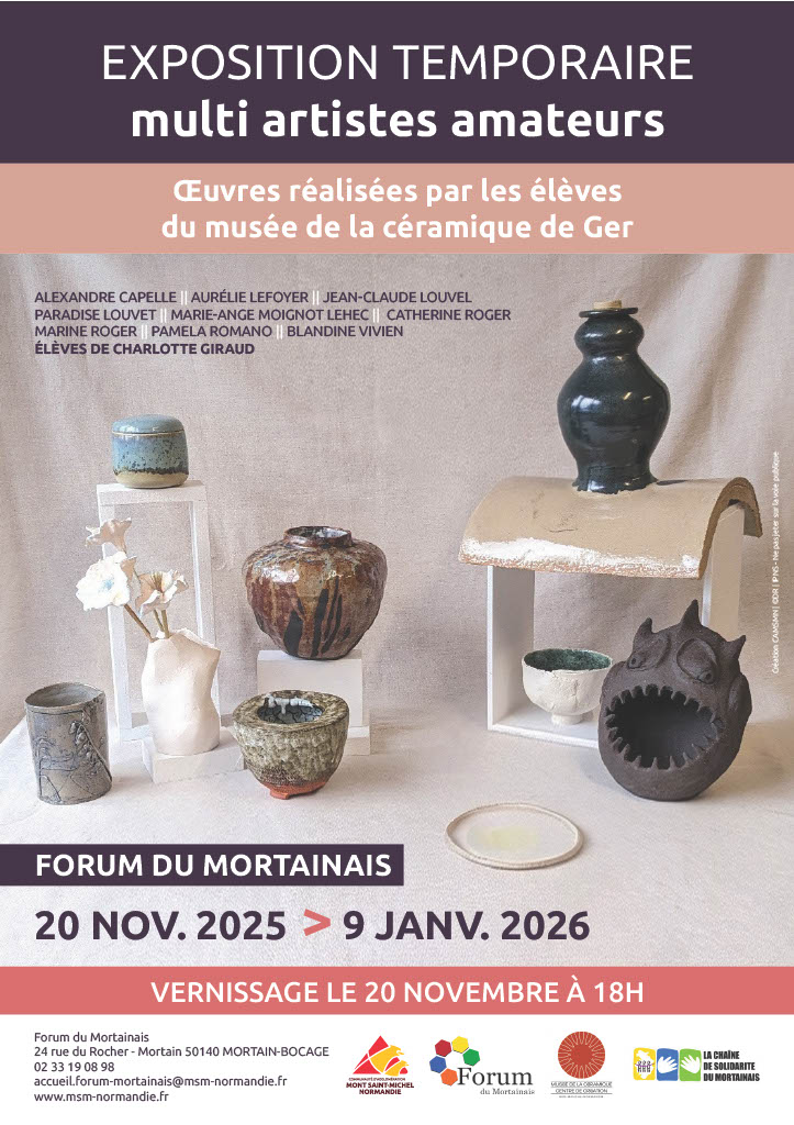 Affiche de l'exposition temporaire des élèves du cours du soir au forum du Mortainais