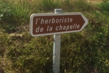 panneau indiquant l'herboriste de la Chapelle à Barenton